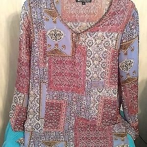 Merchant Size Medium Blue & Maroon Colors Long Sleeves Top